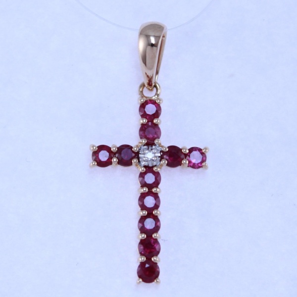 Декоративный крестик с рубинами и бриллиантом